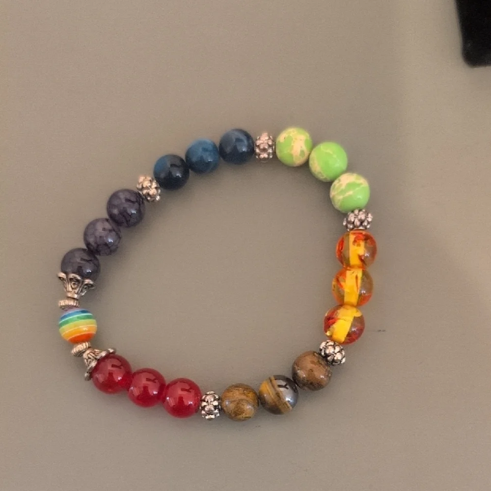 Multicolor Beaded Stretch Bracelet - Yellow & Green - Picture 4 of 4